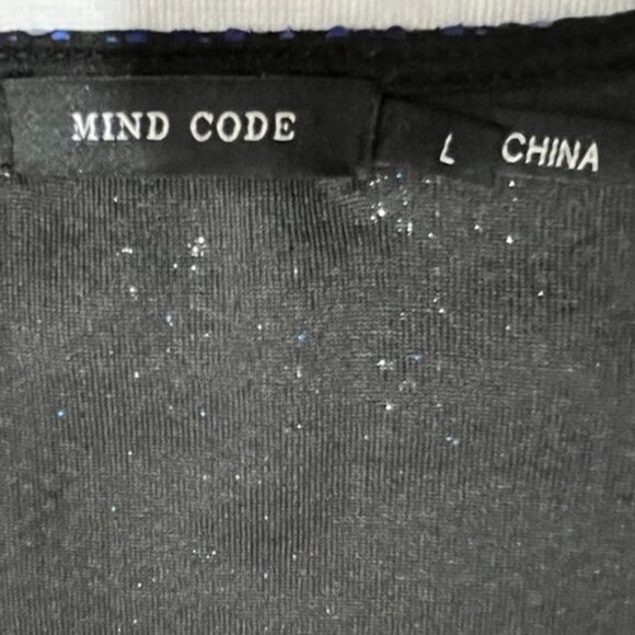 Mind Code Sparkle Sequin Long Sleeve V-Neck Mini Dress Navy Blue L - Picture 7 of 10
